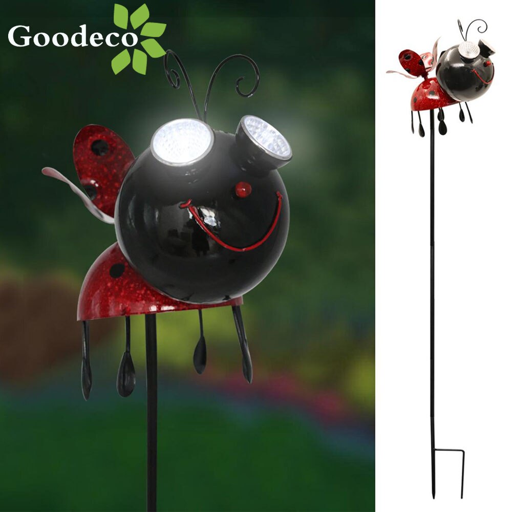 Goodeco Metal Ladybug Garden Stakes With Solar LED Lights Rotating Wings Lawn Yard Outdoor Decor Ladybugs Jardin Stake Ornament