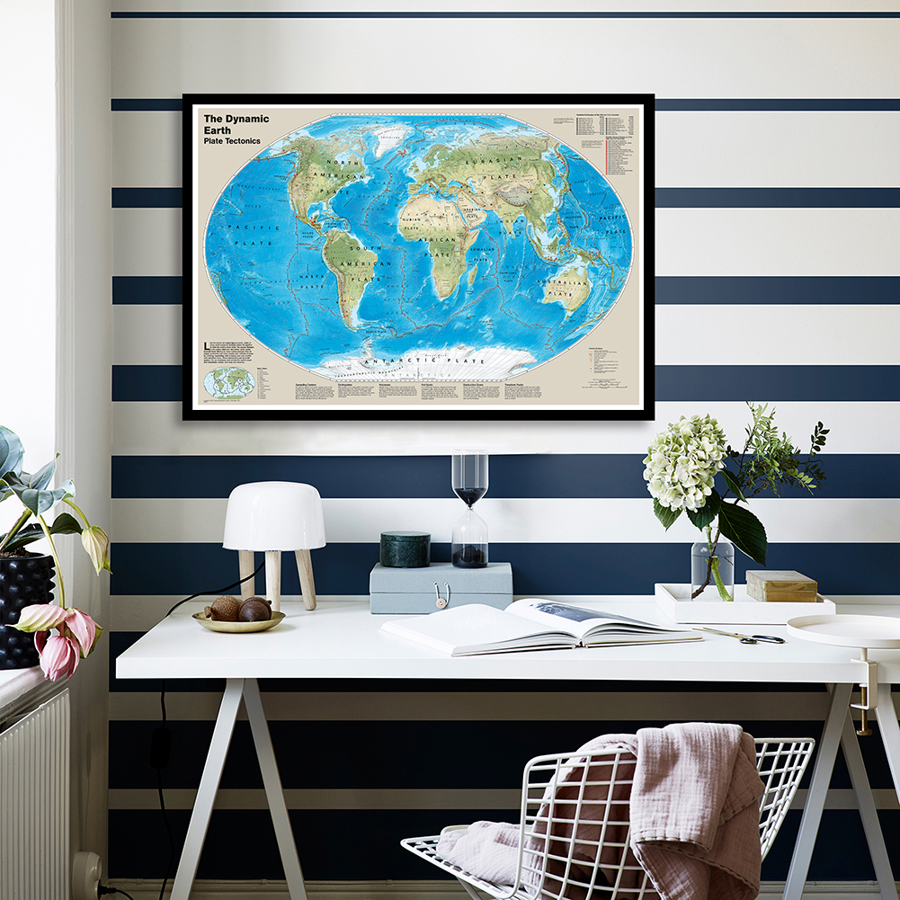 84*59cm Map of The Dynamic Plate Tectonics Canvas Painting Wall Art Poster School Supplies for Geological Research Home Decor