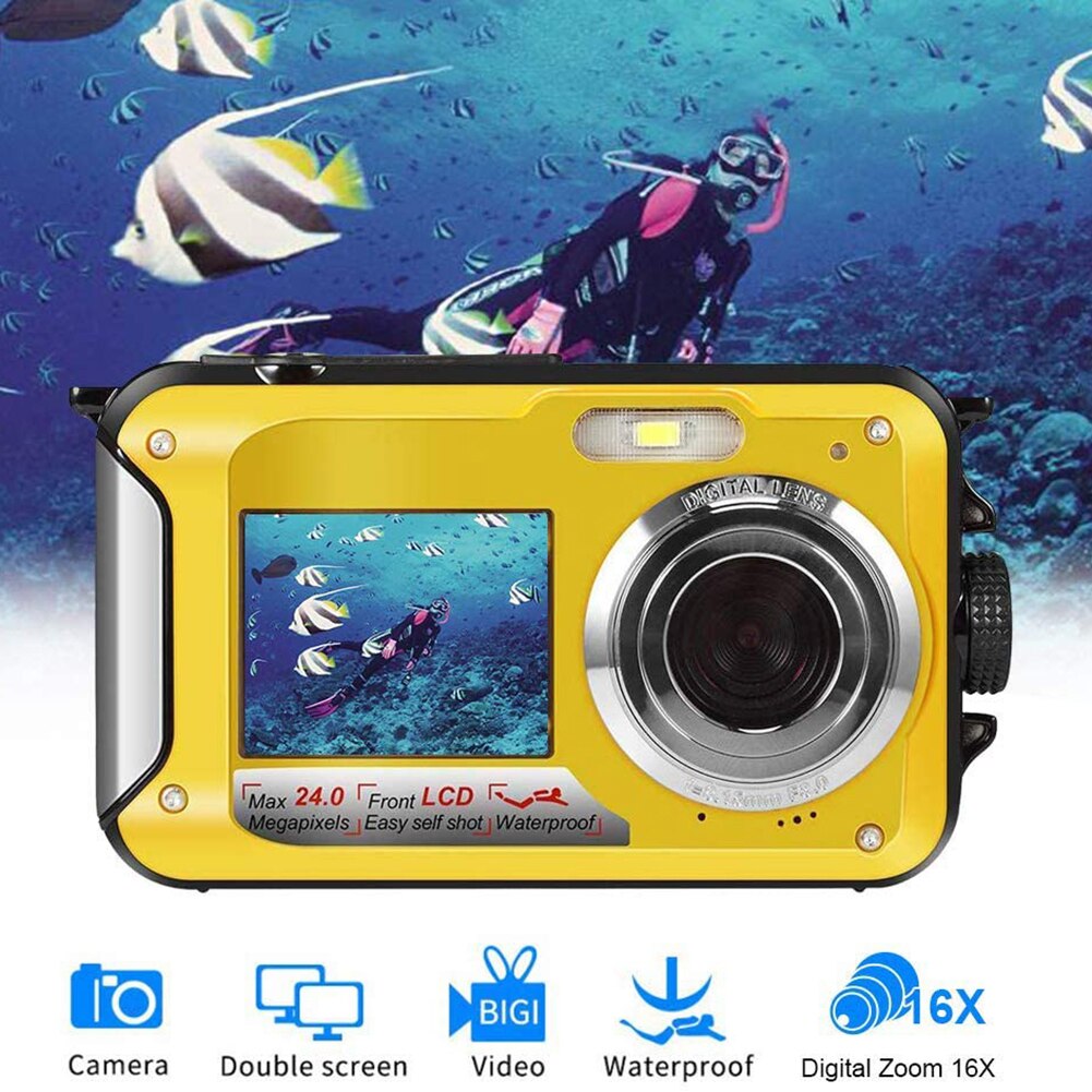 Waterproof Digital Camera 1080P HD 2.4MP Dual Screen Selfie Video Recorder for Swimming Underwater DV Recorder
