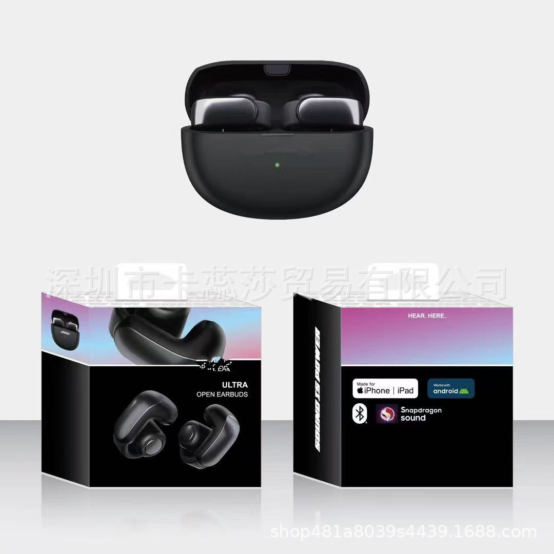 high Bose Ultra open Bluetooth earbuds with ear clips and high-end wireless Bluetooth earphones: black