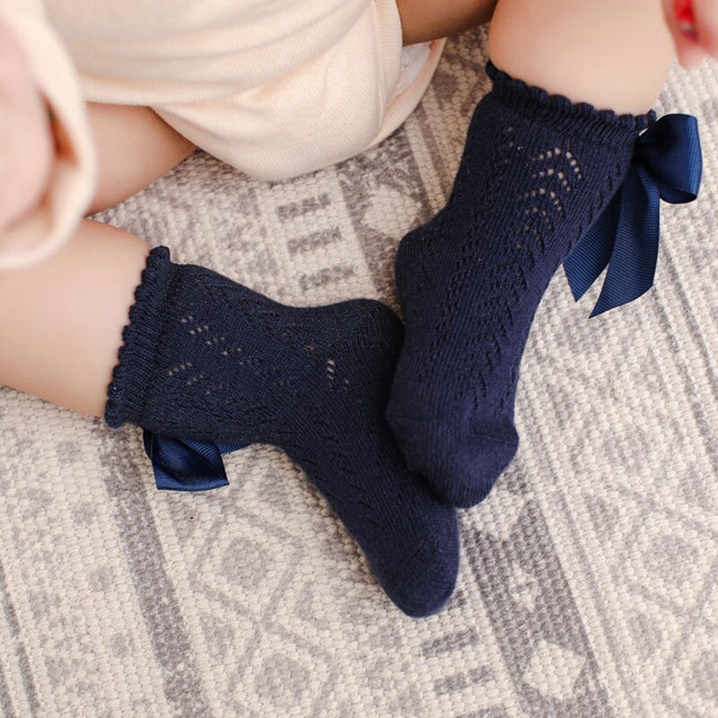 Cute Bowknot Baby Socks Newborn Summer Soft Cotton Baby Girls Socks Solid Color Breathable Kids Mesh Socks