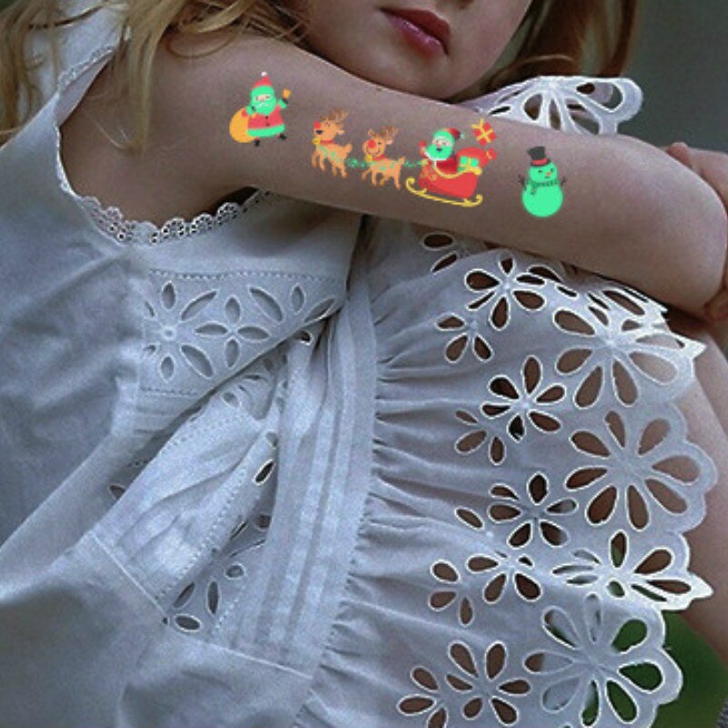 Autocollants de tatouages lumineux brillants brillent dans les tatouages temporaires des enfants sombres enfants autocollant mignon imperméable Fluorescent de noël