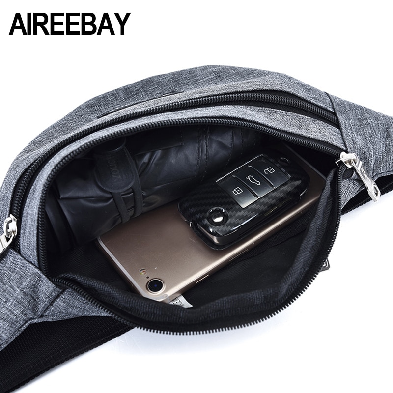 AIREEBAY Waist Bag Women Three Zipper Pocket Chest Handbag Unisex Fanny Pack Ladies Waist Pack Belly Bags Purse