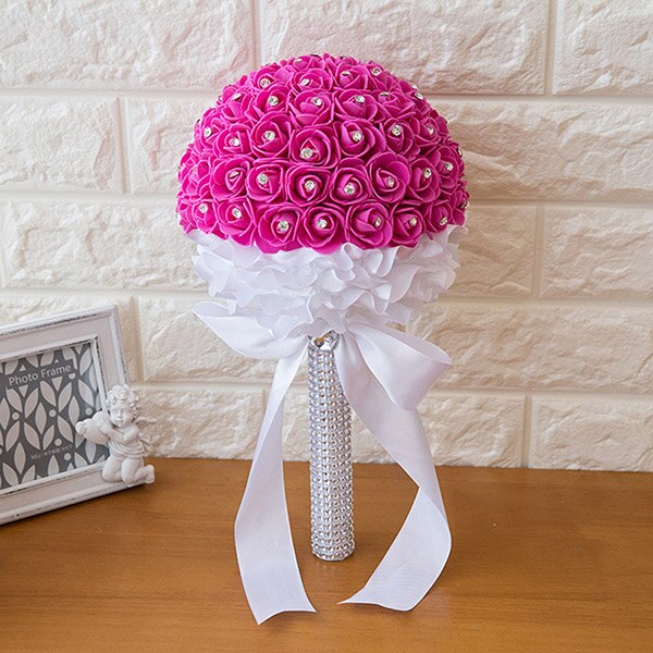 Bouquet de fleurs en mousse pour mariage 6 couleurs, romantique pour demoiselle d'honneur demoiselle d'honneur, strass en cristal, décoration de mariage: Rose red
