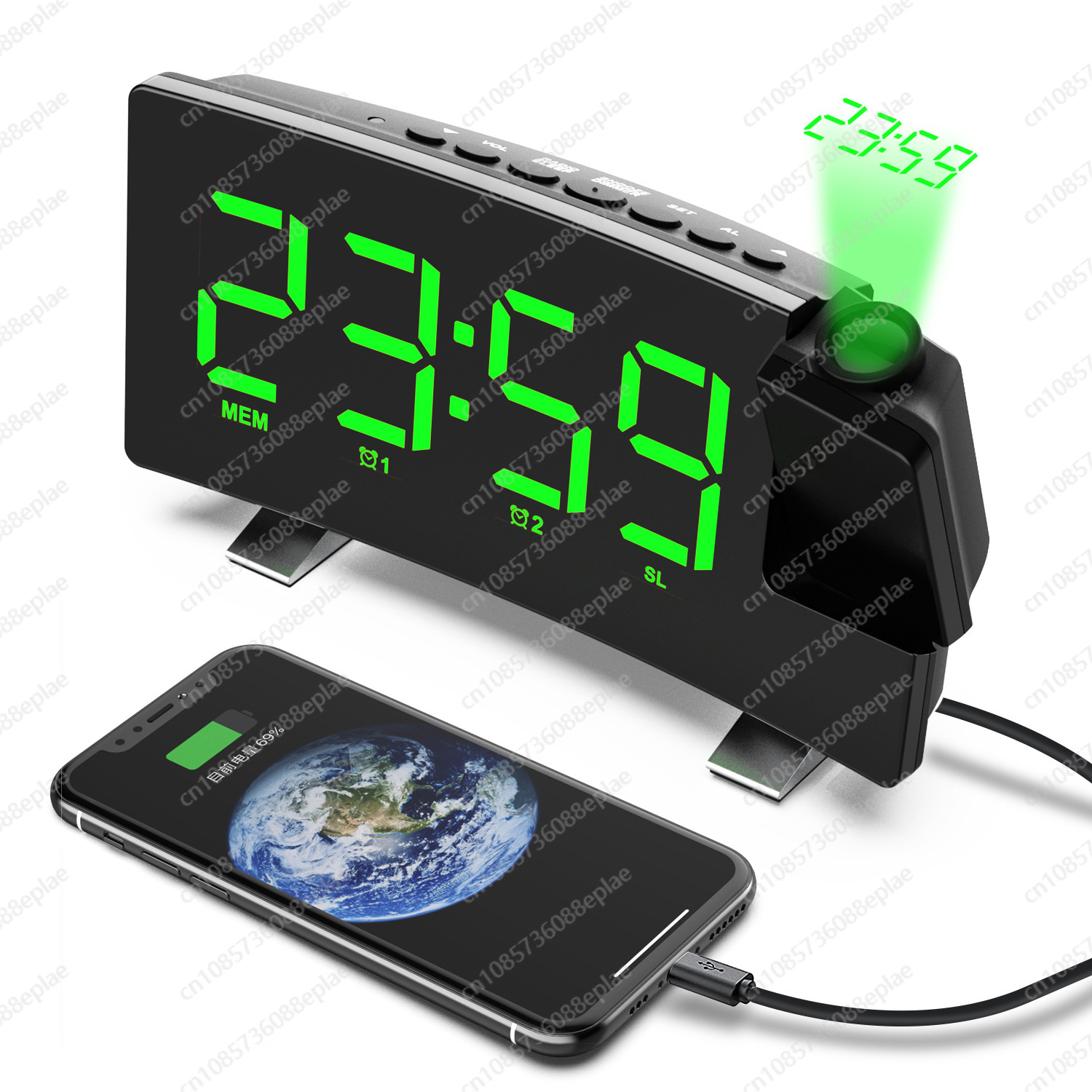 Alarm Clock Projection LED Display Electronic Digital Desk Alarm Clock Sleep Timer