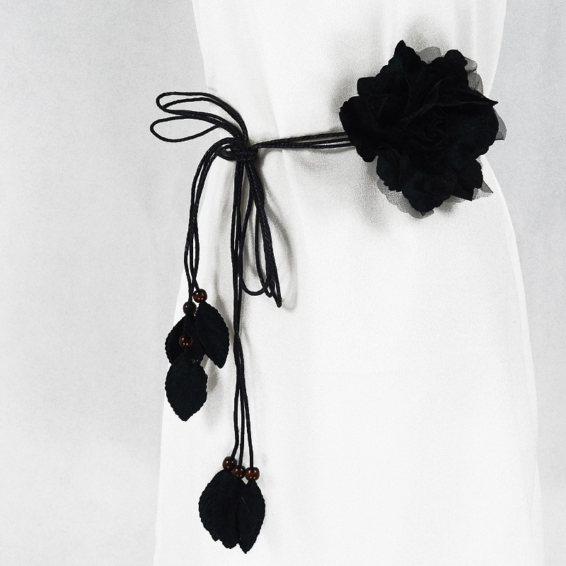 Ceinture longue en mousseline de soie pour femmes, avec pompon décoratif, grande fleur, fine, coréenne, nouée