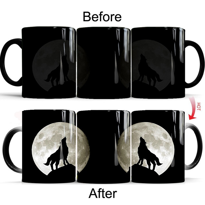 Moon Wolf Temperatuur Veranderende Cup Kleur Veranderende Mokken Creatieve Warmtegevoelige Cup Koffie Thee Melk Mok Novelty