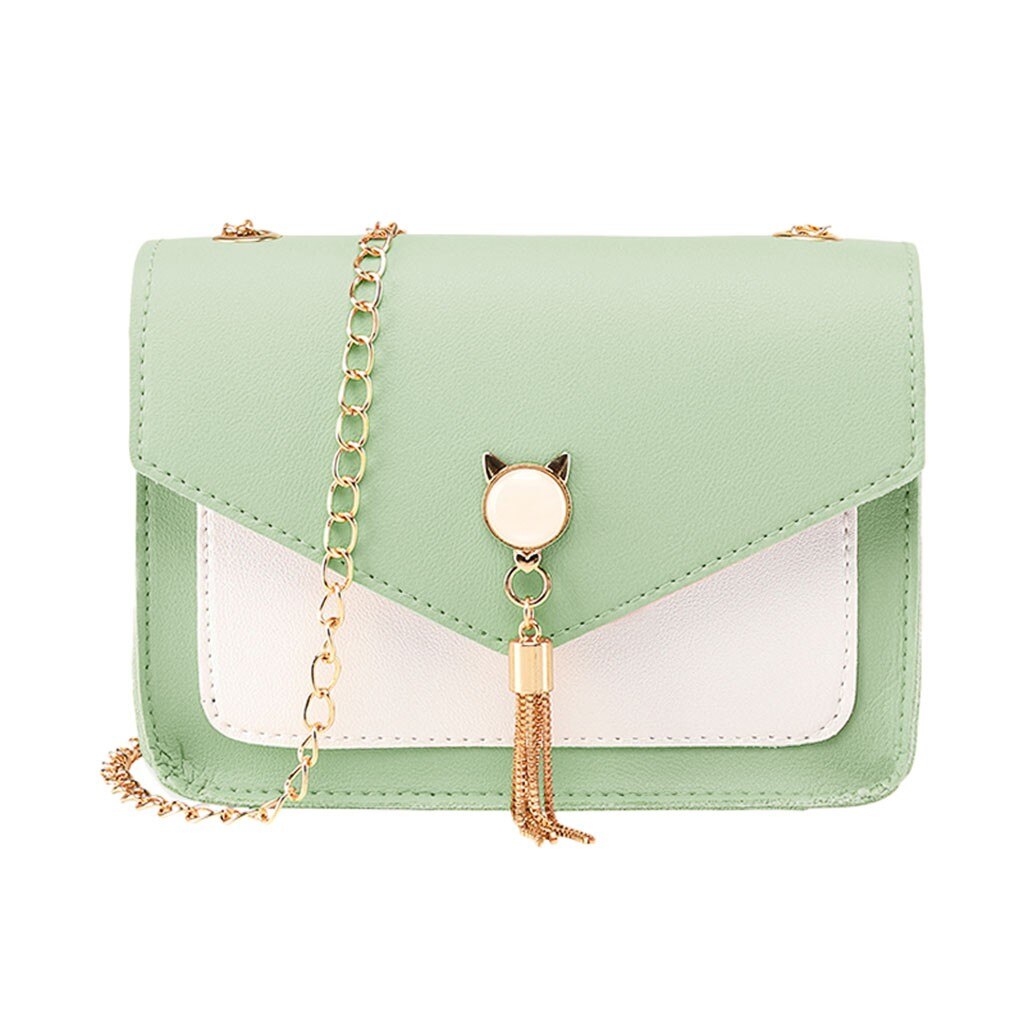 Bolso pequeño cuadrado con flecos para mujer, bandolera de gato para teléfono móvil,: Verde