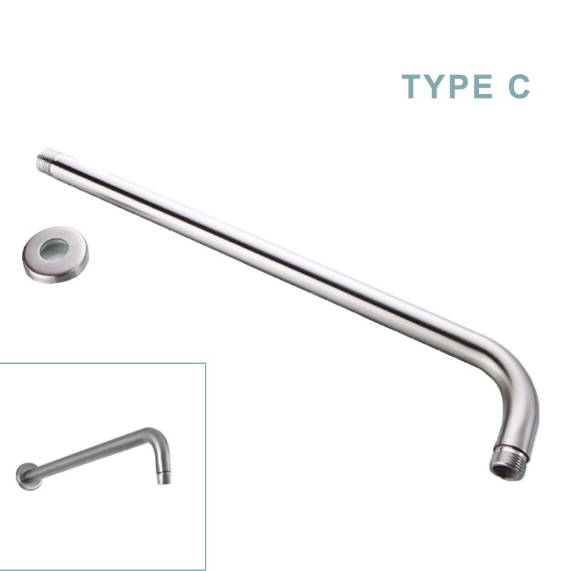 Wall Ceiling Mounted Shower Arm Stainless Steel Brushed Bathroom Shower Accessories Shower Head Fixed Pipe Round and Square G1/2: 400mm Wall Arm Round