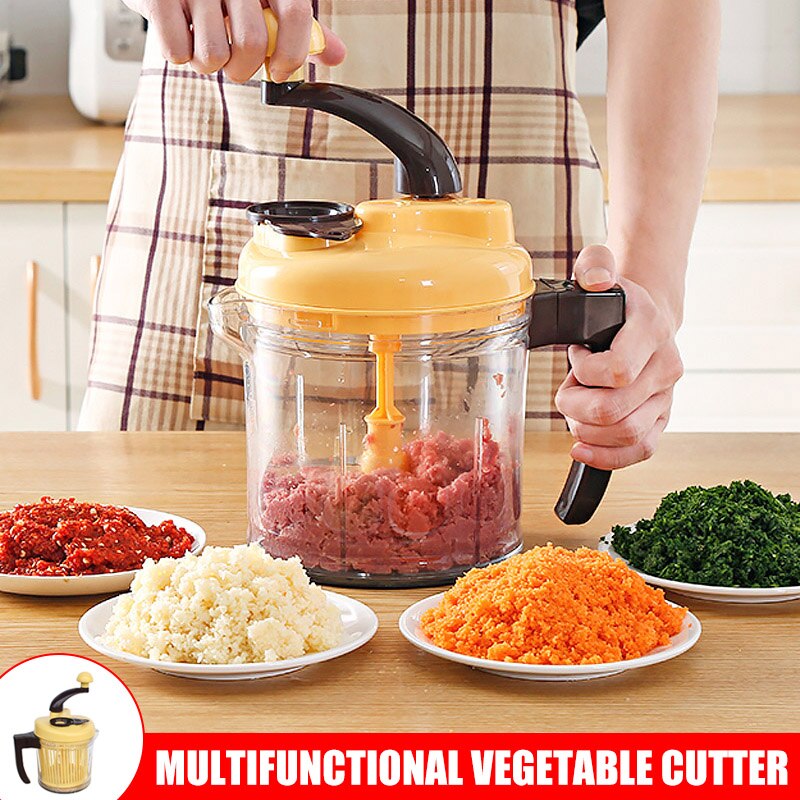 Hand Crank Food Processor Manual Food Chopper Egg Blender Vegetable Dicer Mincer Fruit Chopper MU8669: Default Title