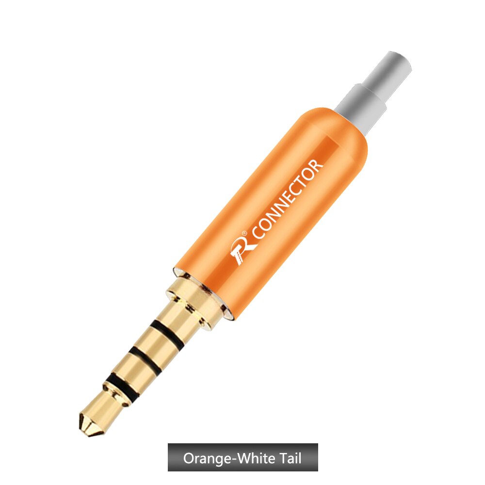 10pcs/lot Aluminum Tube 3.5mm 4 Poles Stereo Connector with Tails Gold Plated Male Plug Audio Jack 3.5mm R Connector: Orange-White Tail