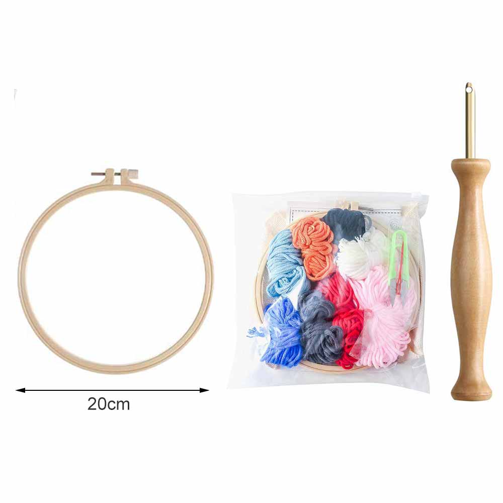 Beginner DIY Stamped Embroidery Starter Kit Punch Needle Tool Handcraft Embroidery Cloth with Pattern Tools Kit Decor Artwork: Light Grey