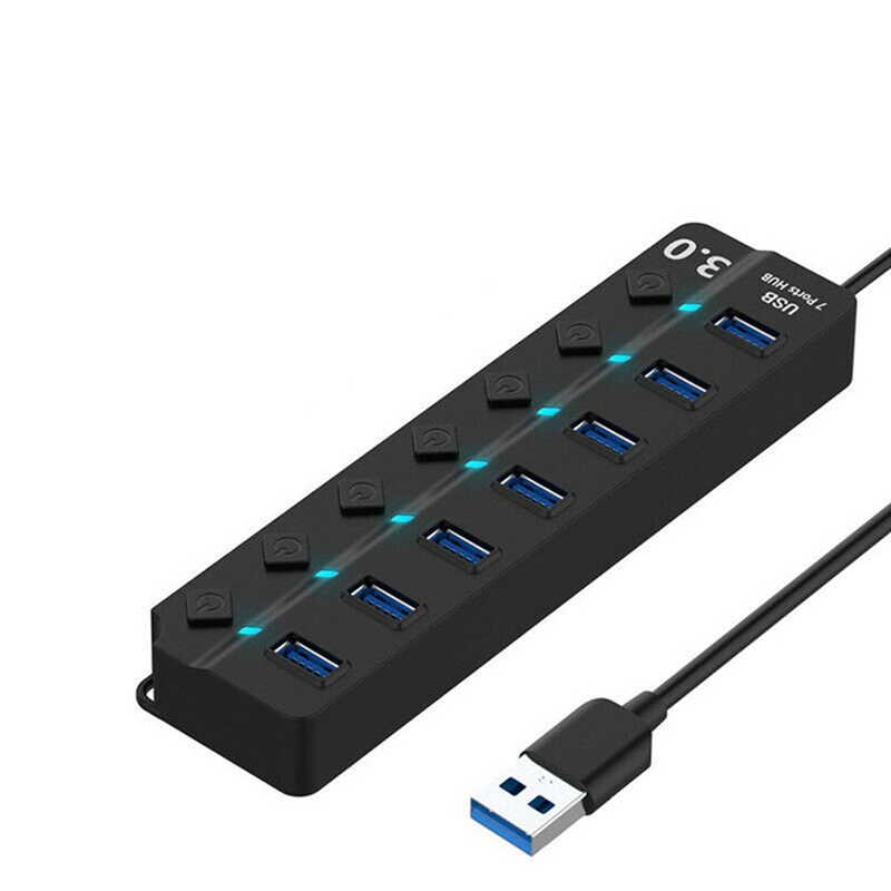 7 Poorten Usb 3.0 Hub 5Gbps High Speed Aan Uit Schakelaar Tablet Data Transfer Met Knop Power Adapter Voor pc Laptop