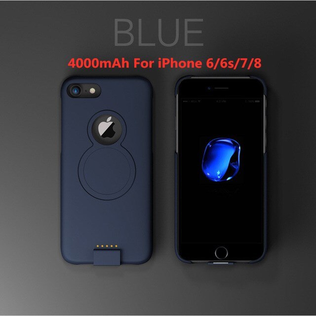 For iP 8/7/6 Extended Phone Battery Power Case For iPhone 8/7/6s/6 Plus Wireless Magnetic Battery Charger Case For iPhone Xs/X: Blue 1