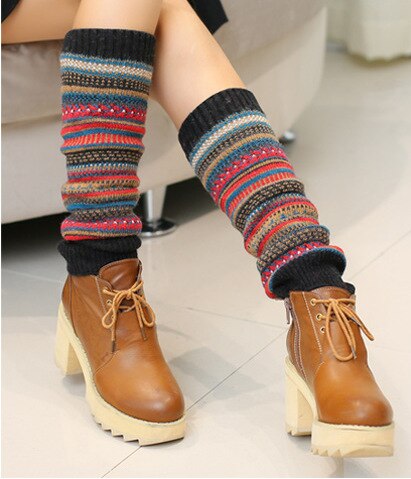 Jambières en laine tricotées pour femme, rétro, d&#39;hiver, chaussettes montantes au genou, manchettes de bottes, guêtres à la: Black