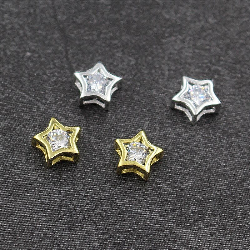 2Stck 925 Sterling Silber Zirkon Stern bilden Abstandshalter Perlen REINEM Silber Charme Perlen DIY Armbinde Halskette Edlen Schmuck, Der