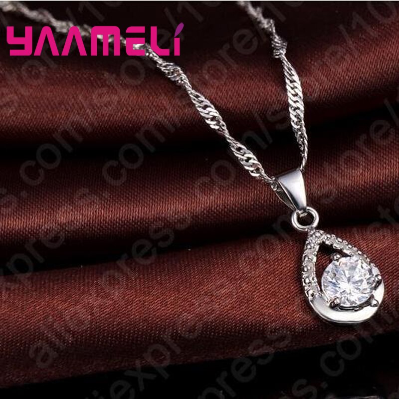 100% 925 Sterling Zilver Klassieke Stijl Glanzende Zirconia Crystal Ketting Hanger Oorbellen Sieraden Sets Voor Vrouwen