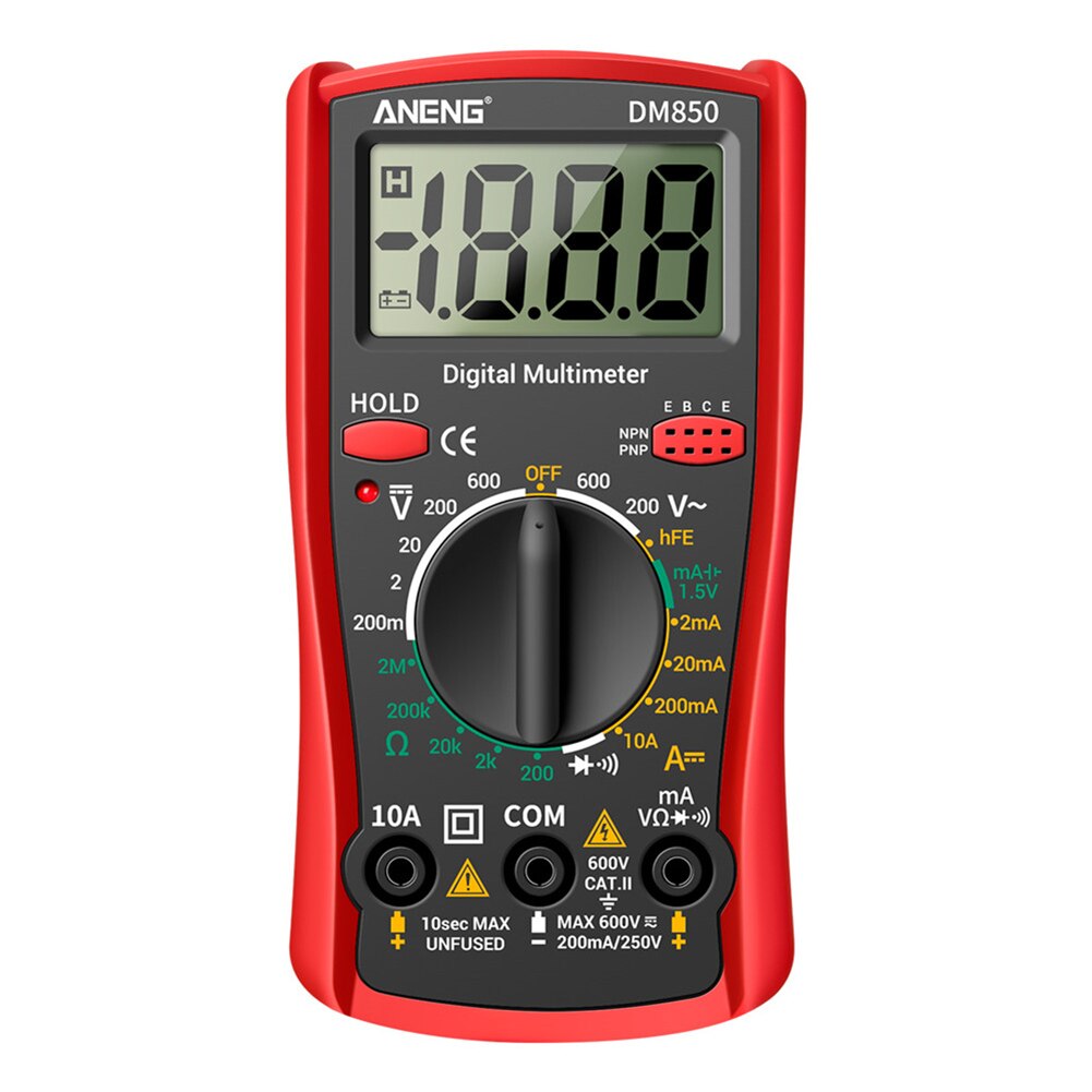 DM850 Smart LCD Digital Multimeter 1999 Counts AC/DC Tester Ohm Current Voltmeter Ammeter Detector Resistance Frequency Meter: Red