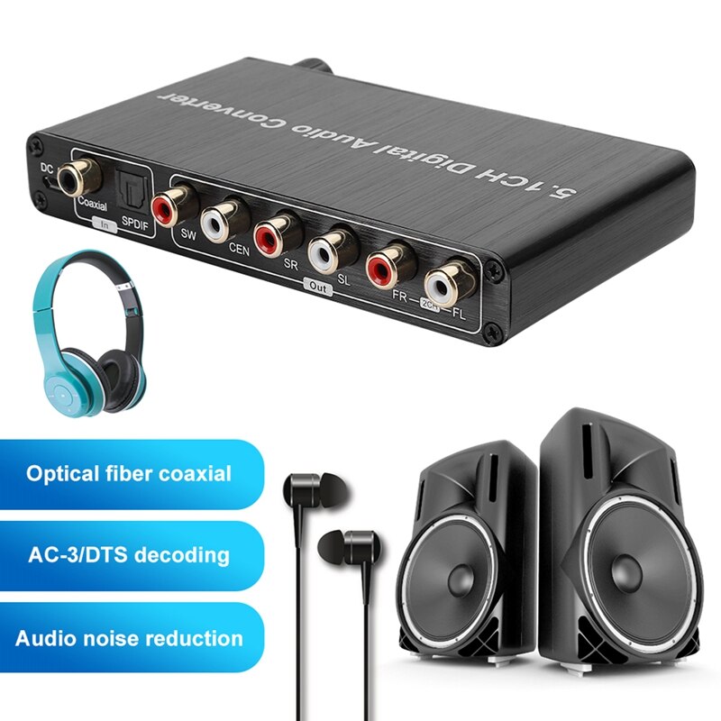 FULL-Digital Optical Audio Converter 5.1 Decoder Dts/Ac3 Dolby Decoding Spdif Input To 5.1 Channel Digital Audio Converter