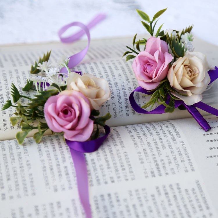 Skog älva bröllop blommor brudtärna handled blommor bästa man blomma tillbehör bröllop tillbehör  zr001: F-wrist-boutonnieres