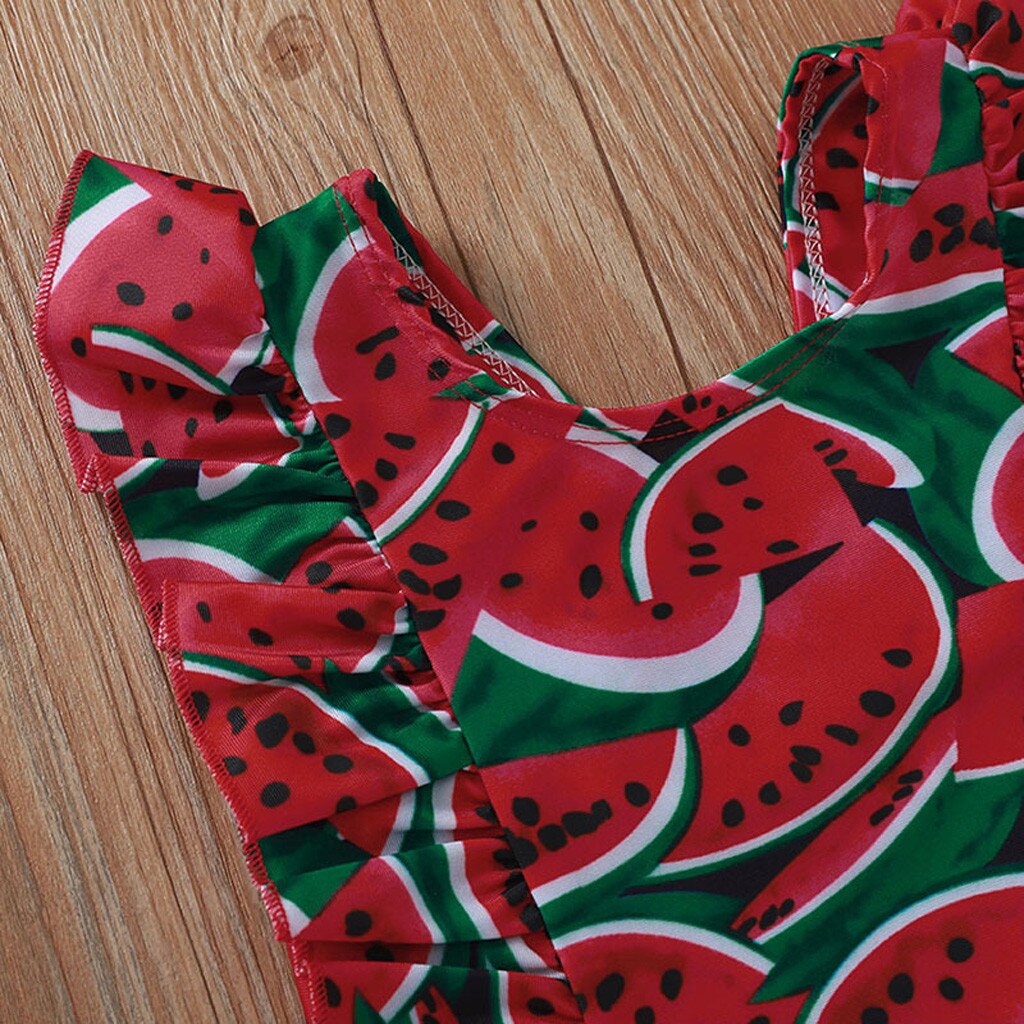 Children's flying sleeve swimsuit frilly fruit watermelon print one-piece swimsuit baby girl swimsuit beachwear купальник X*