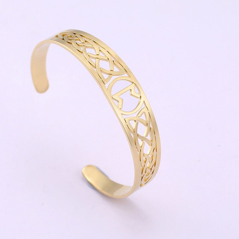 Wicca Armband Voor Vrouwen Mannen Nordic Runen Manchet Bangle Ierse Celtics Knoop Nordic Brief Amulet Armbanden: gold