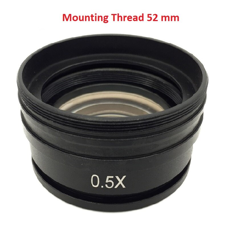 0.5x barlow objektiv linse arbejdsafstand 160 mm hjælpelinse f/ stereomikroskop m/ monteringsstørrelse  m42 m48 m50 m52 x 0.75mm: Monteringsgevind 52mm