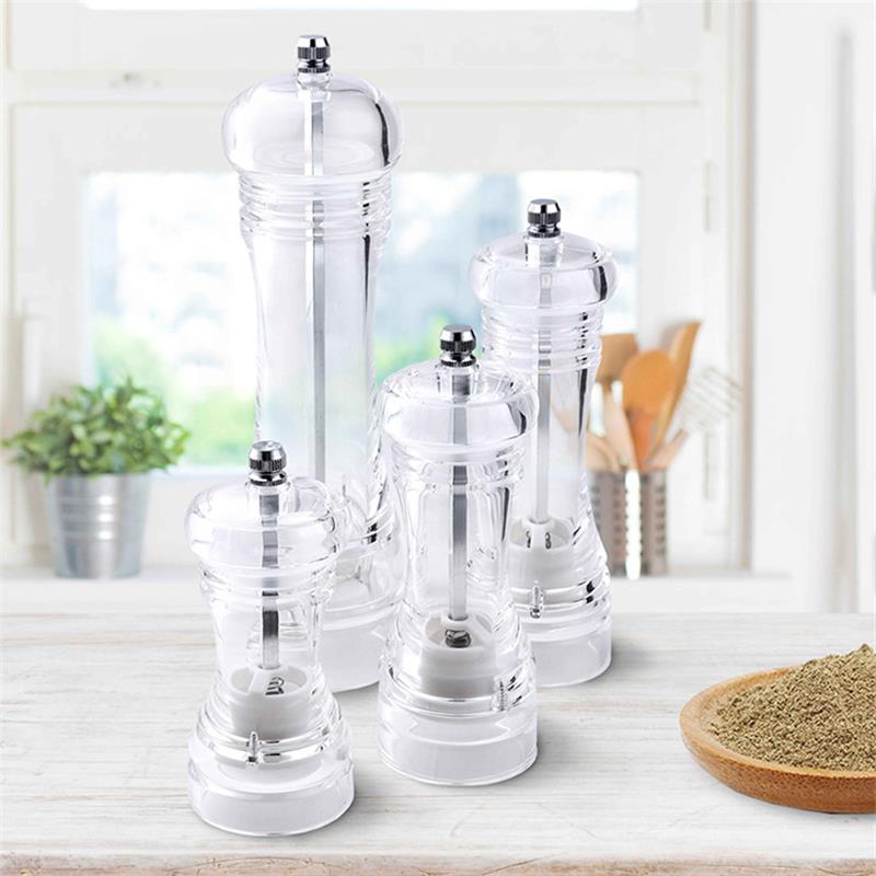 Pepper Grinder Acrylic Adjustable Coarse Salt Mill Grinding Transparent Manual Grind Bottle Tool Kitchen Accessories