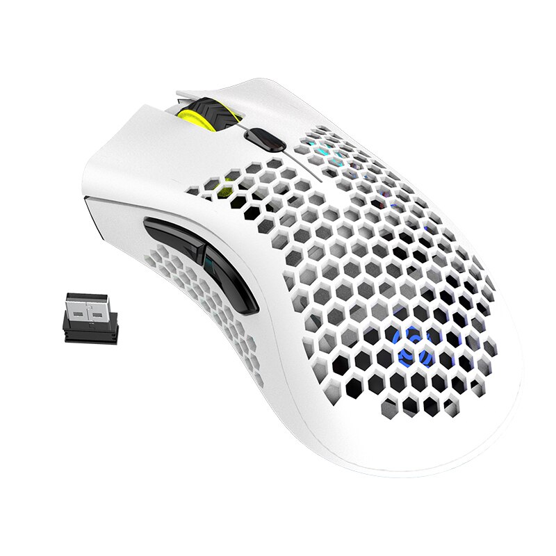 BM600 2.4GHz Wireless Gaming Mouse USB Rechargeable 1600DPI Adjustable RGB Backlit Hollow Out Honeycomb Office Gamer Mice