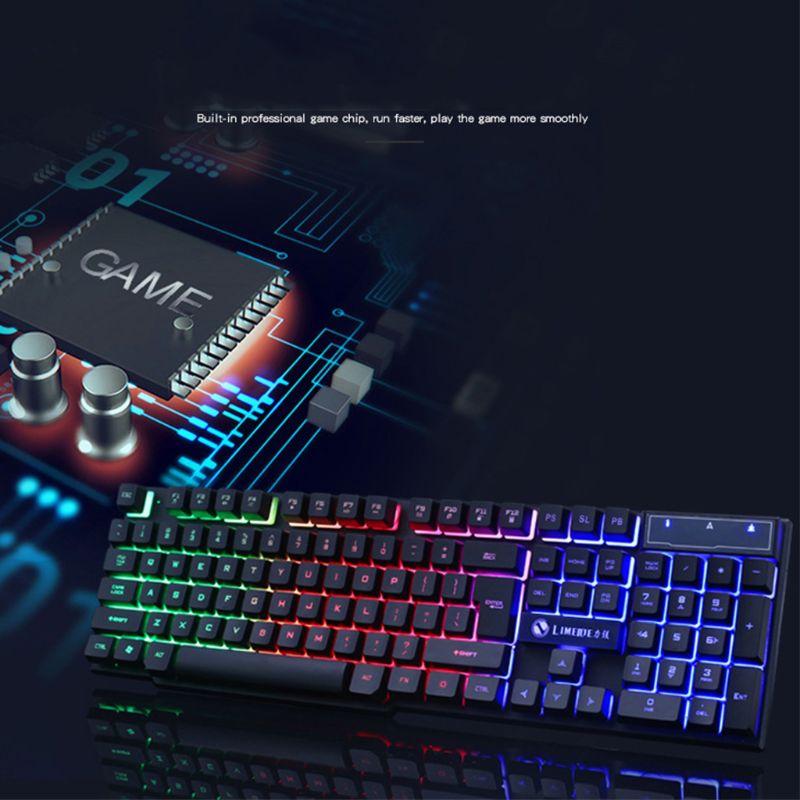 1 sett led lys bakgrunnsbelysning mekanisk følelse gaming tastatur og kablet mus combo sett led lys for datamaskin pc