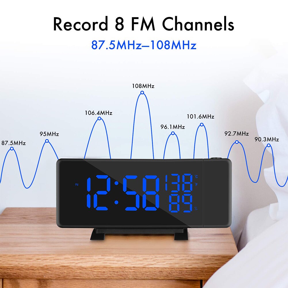 Dimmable FM Radios Desktop Digital Projection Temperature Display Snooze Function Sleep Timer Led USB Charging Alarm Clock