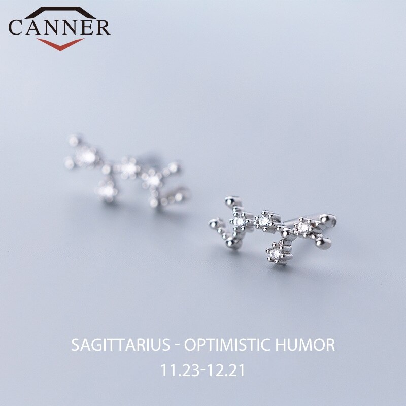 12 konstellation Kleine Frische Minimalistischen CZ Zirkon Ohrringe für Frauen 925 Sterling silber nette Stud Ohrringe Geburtstag: Sagittarious