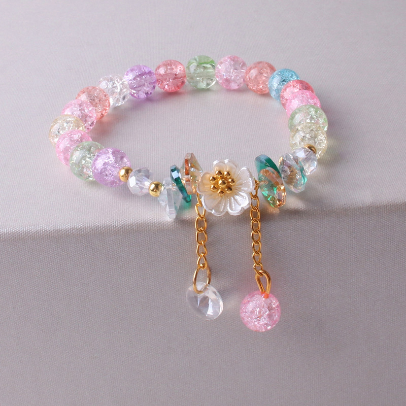 Nueva pulsera coreana de margaritas y flores para mujer, pulseras de cuerda elástica con cuentas de cristal coloridas, de joyería para y boda para niña