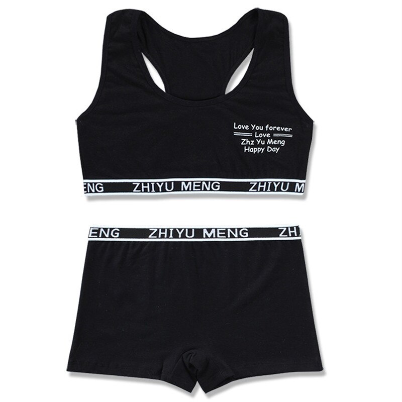 3 sæt/parti pigeundertøj camisole bomuld hipster 8-14y børn pige & #39 ;s træning sommer sport bh sæt: Sort