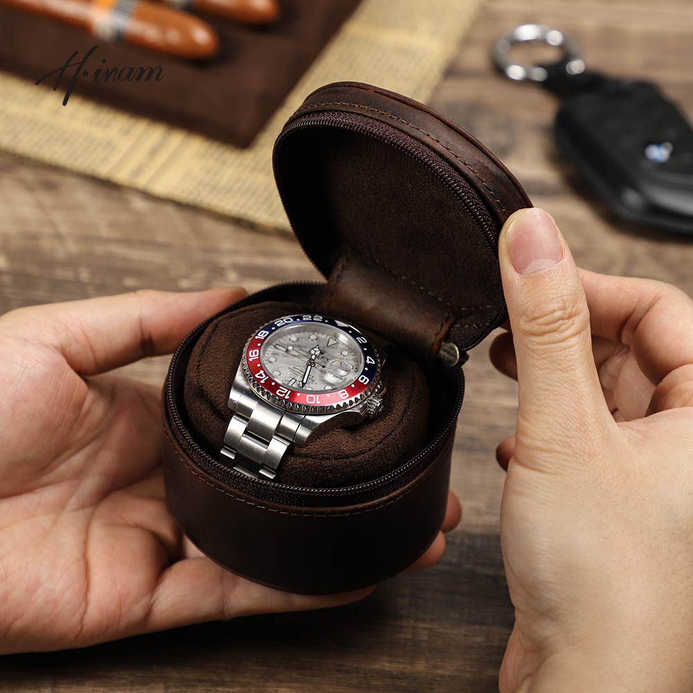 Lederen Horloge Travel Case Rits Enkele Horloge Case Opslag Zachte Cushioned Container Voor Horloge Organizer Box Voor Mannen
