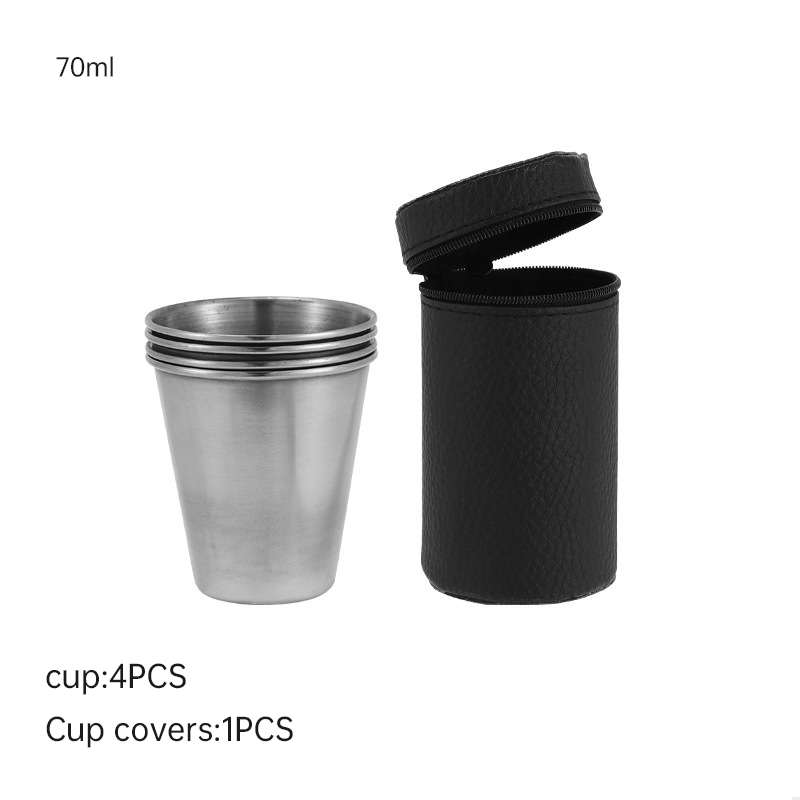 Juego de tazas de acero inoxidable para viajes prácticos al aire libre, Mini vasos para whisky, vino con estuche, vasos portátiles de 30ml/70ml/170ml, 4 Uds.: Verde