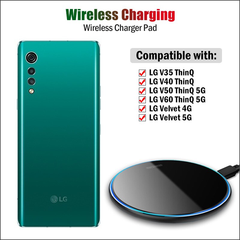 10W Fast Qi Wireless Charger for LG V35 V40 V50 V60 ThinQ 5G LG Velvet 5G Phone Wireless Charging Pad Breathing Light Case