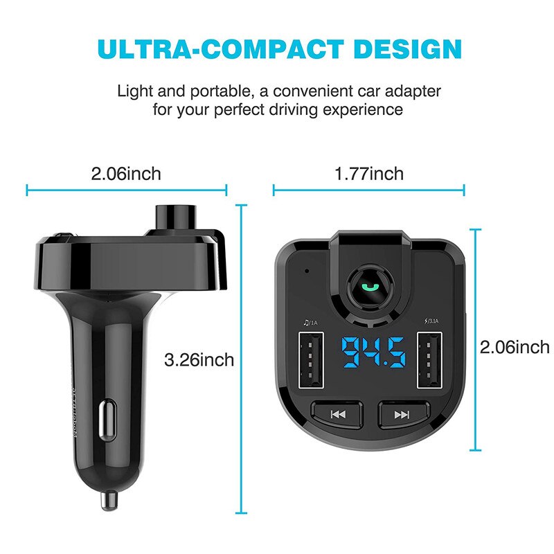 Car Charger Bluetooth 5.0 FM Transmitter Handsfree Car MP3 Player USB Charge for Xiaomi Redmi Note 8 Pro Phone Accessories