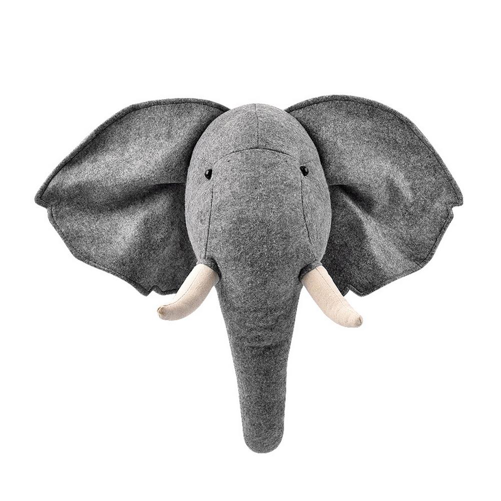 Interessante cartone animato 3D testa di elefante design peluche a parete per arredamento telecamera da letto per bambini eco amichevole: Default Title