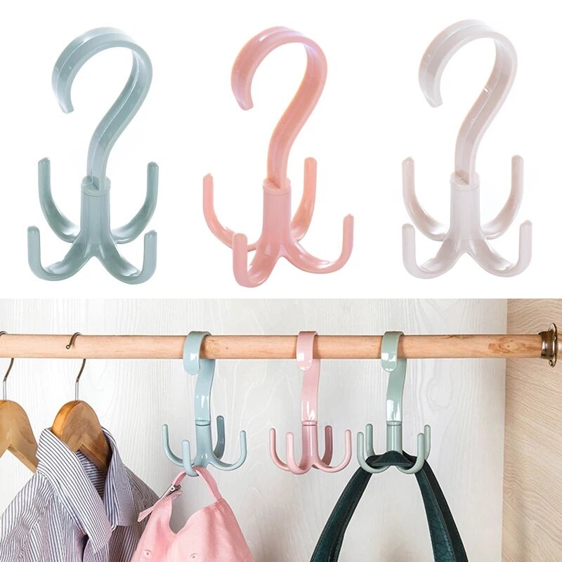 4-Claw Rotating Bag Hooks Plastic Handbag Clothes Ties Bag Holder Hangers Organizer Belt Closet Hanger Hanging Rack Storage Hook