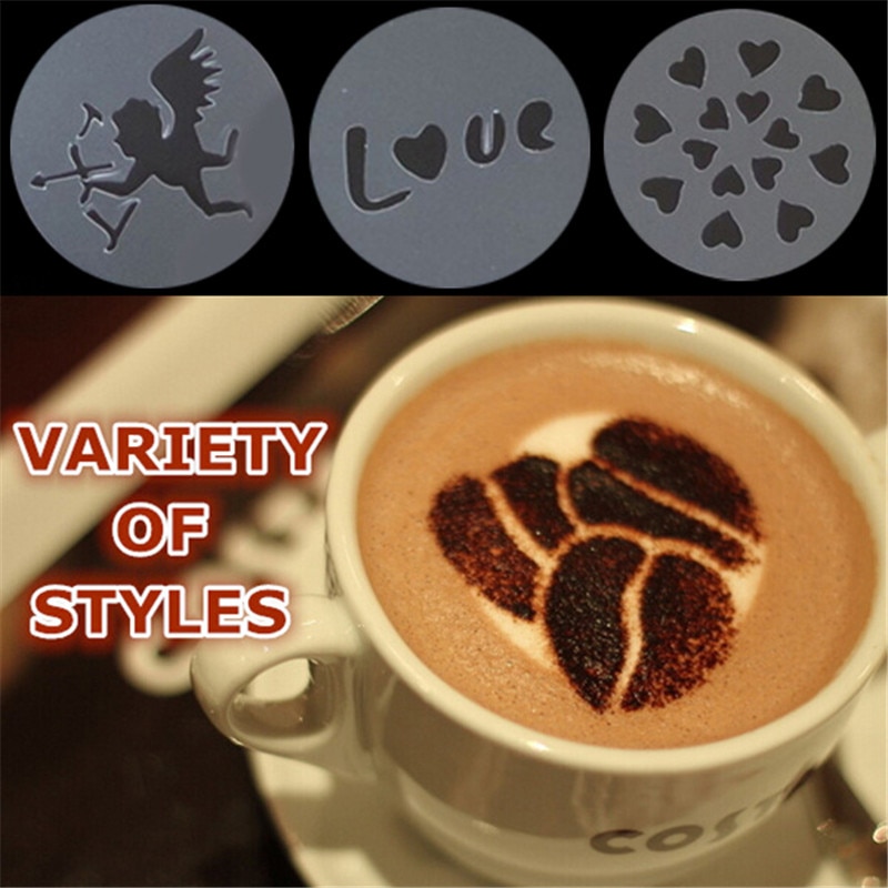 8 stks/set Valentijnsdag Koffie Latte Cappuccino Barista Art Stencils Cake Stofdoek Sjablonen Koffie Gereedschap Accessoires 301-0439