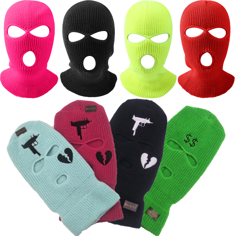 3 hull vinter varm unisex balaclava maske lue full ansiktsmaske svart strikket ski snowboard lue caps hip hop flere farger lue