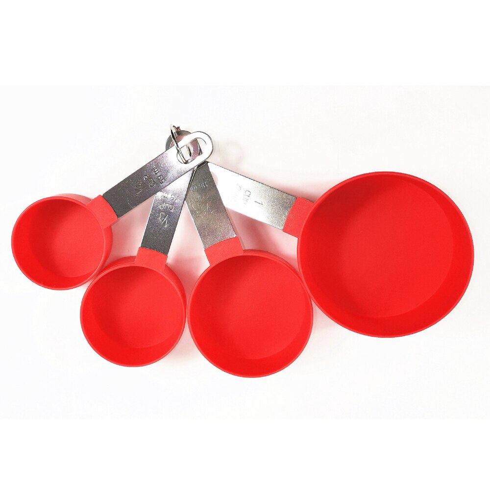 4Pcs Multi Purpose Lepels/Cup Meetinstrumenten Pp Bakken Accessoires Roestvrij Staal/Plastic Handvat Keuken Gadgets: Cup Red