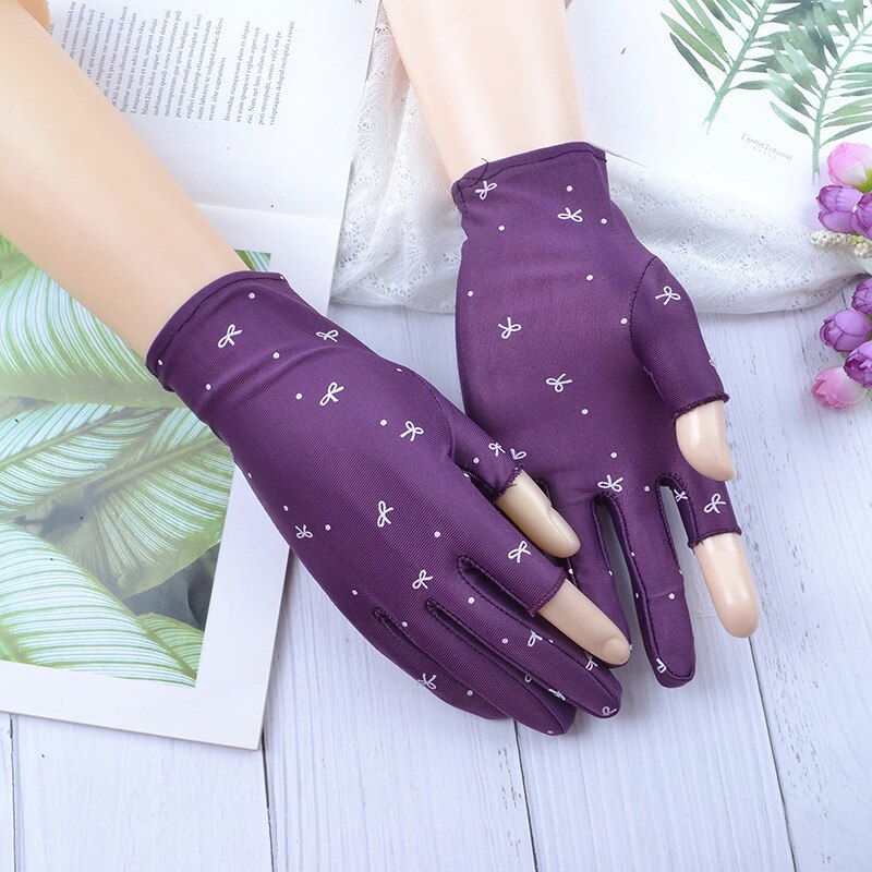 1 par de guantes de muñeca de protección solar a la , guantes elásticos de punto con dos dedos para mujer, mitones Vintage de tela para conducir
