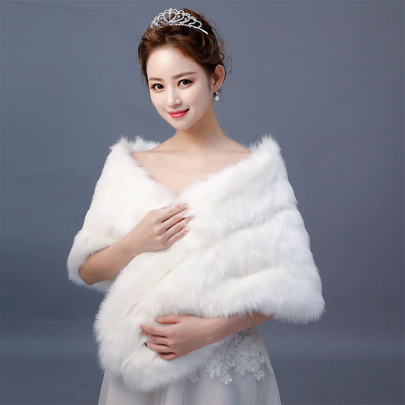 Ivory Winter Wedding Bridal Faux Fur Wraps Shrug Warm Shawls Outerwear Women Bolero Jackets For Prom Evening Party