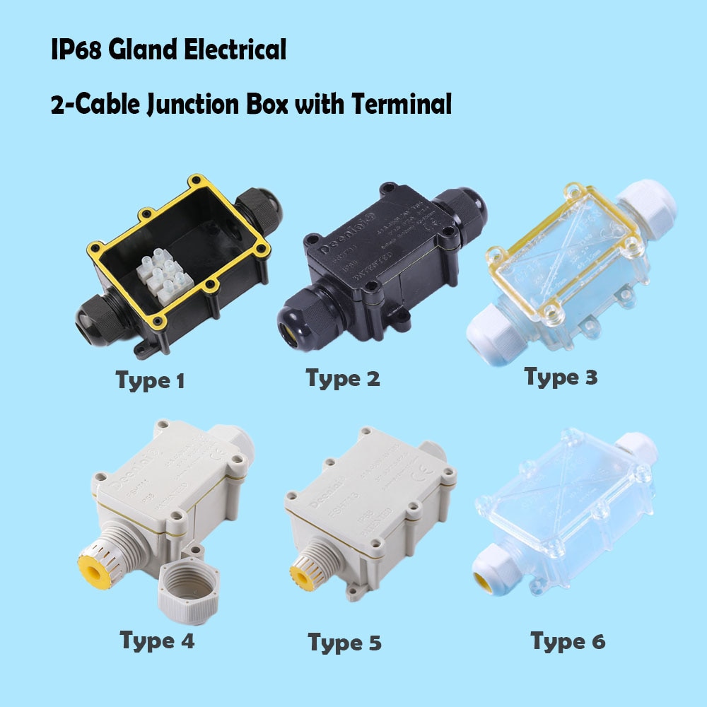 IP68 Waterproof Black Black Transparent Plastic Cable Wire Connector Gland Electrical 2-Cable Junction Box with Terminal