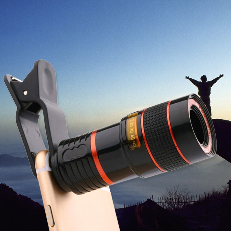 Clip-on 8X/12X Zoom Optical Telescope Lens HD Camera Telephoto Mobile Phone with Clips For iPhone For Universal Mobile Phone