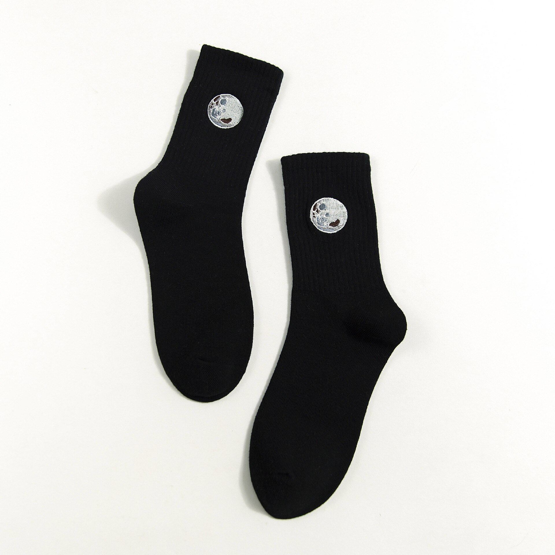 Chaussettes brodées de la série Planet, couleur Pure, pour Skateboard, sport, tendance: Black