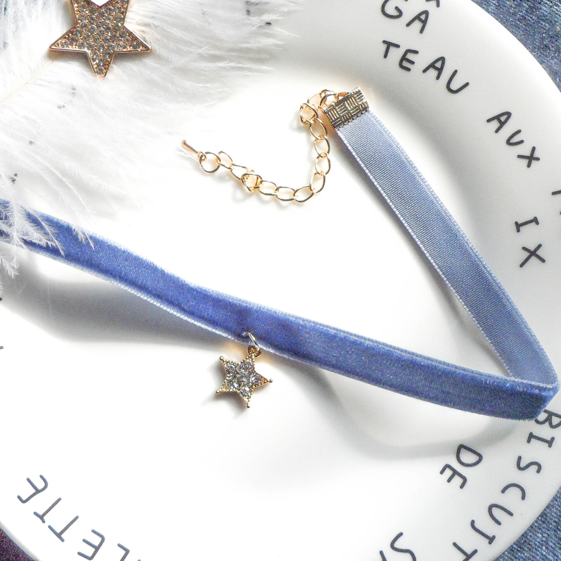 Temperament Kant Fluwelen Golf Meisje Ketting Korte Sleutelbeen Keten Ketting: Blauw Zink