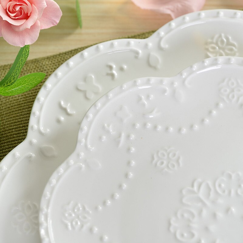 Assiette à fruits en relief chinoise, assiettes à salade, plateau en céramique, disque à Steak rose, gâteau, plat, accessoires de cuisine pour la maison, 6, 8, 10 pouces